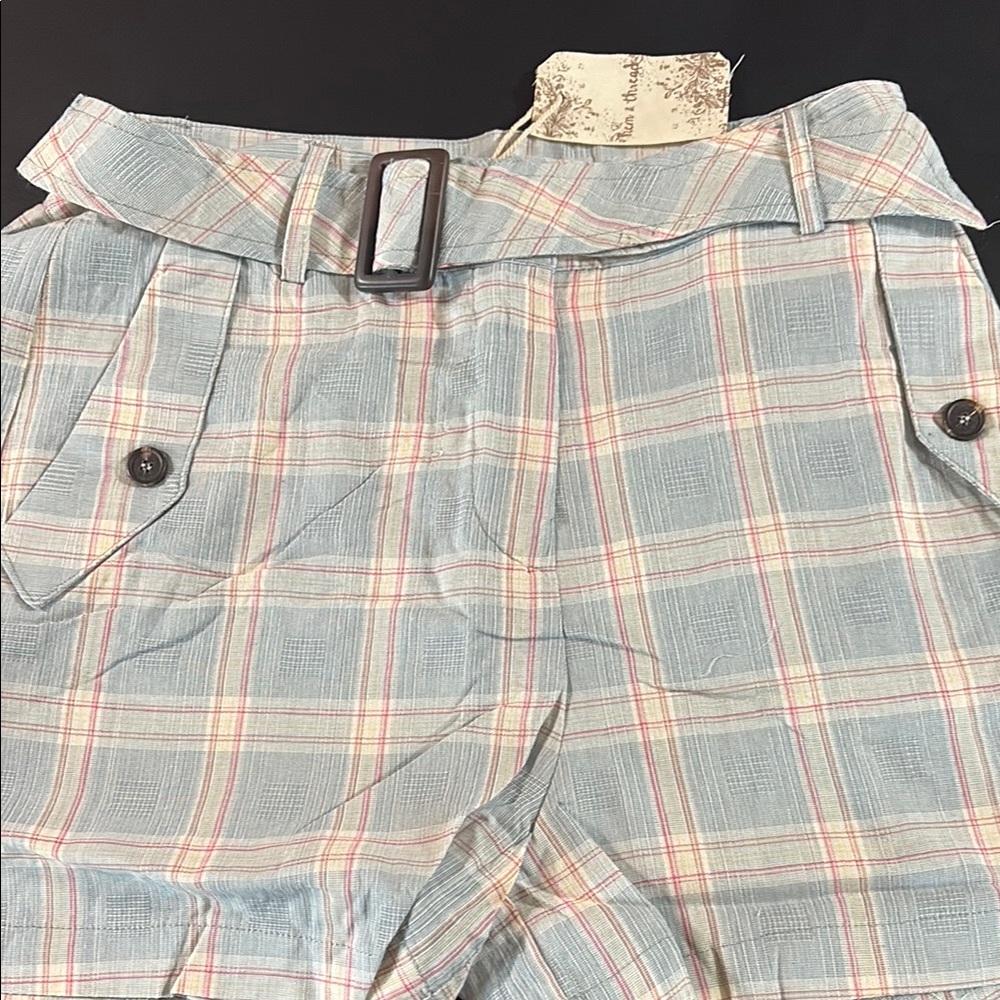 Hem & Thread Blue Plaid High-Waisted Shorts